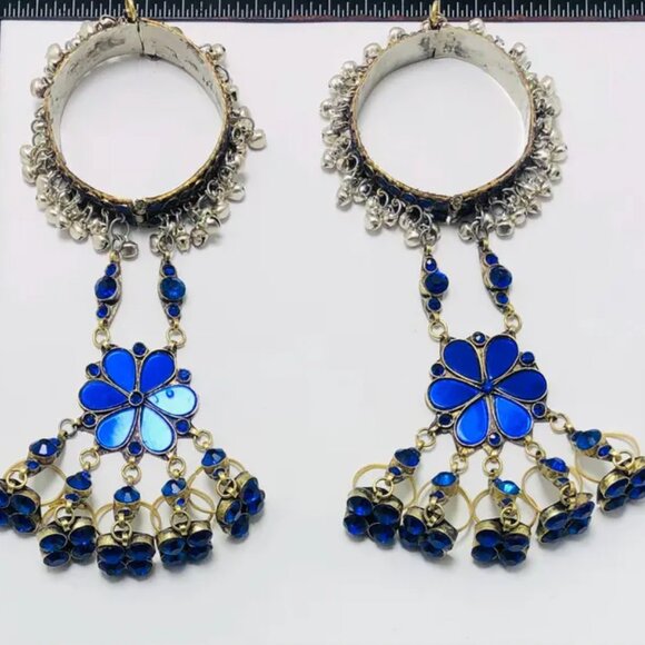 Single Blue Slave Bracelet, Link and Chain  With Rings, Belly Dance Bracelet - Picture 5 of 10